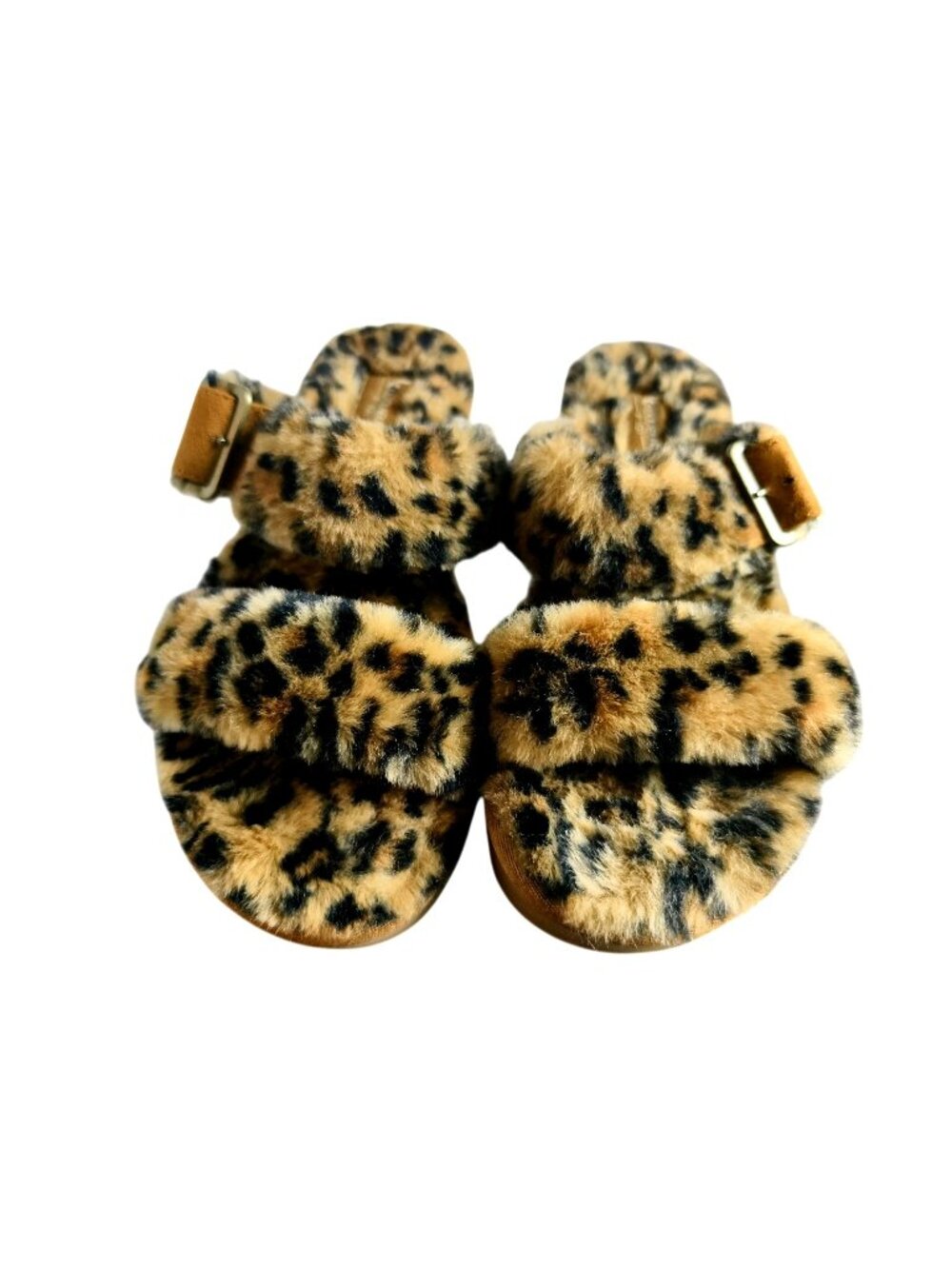 Koolaburra By UGG 8 Furr Ah Slides Sandals Faux Fur Leopard Print Adjust Buckle